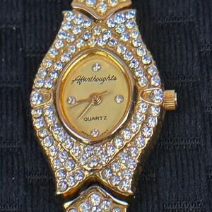 Afterthoughts Vintage Womens Rhinestone Gold Tone Quartz Watch SN 12 Needs Clasp